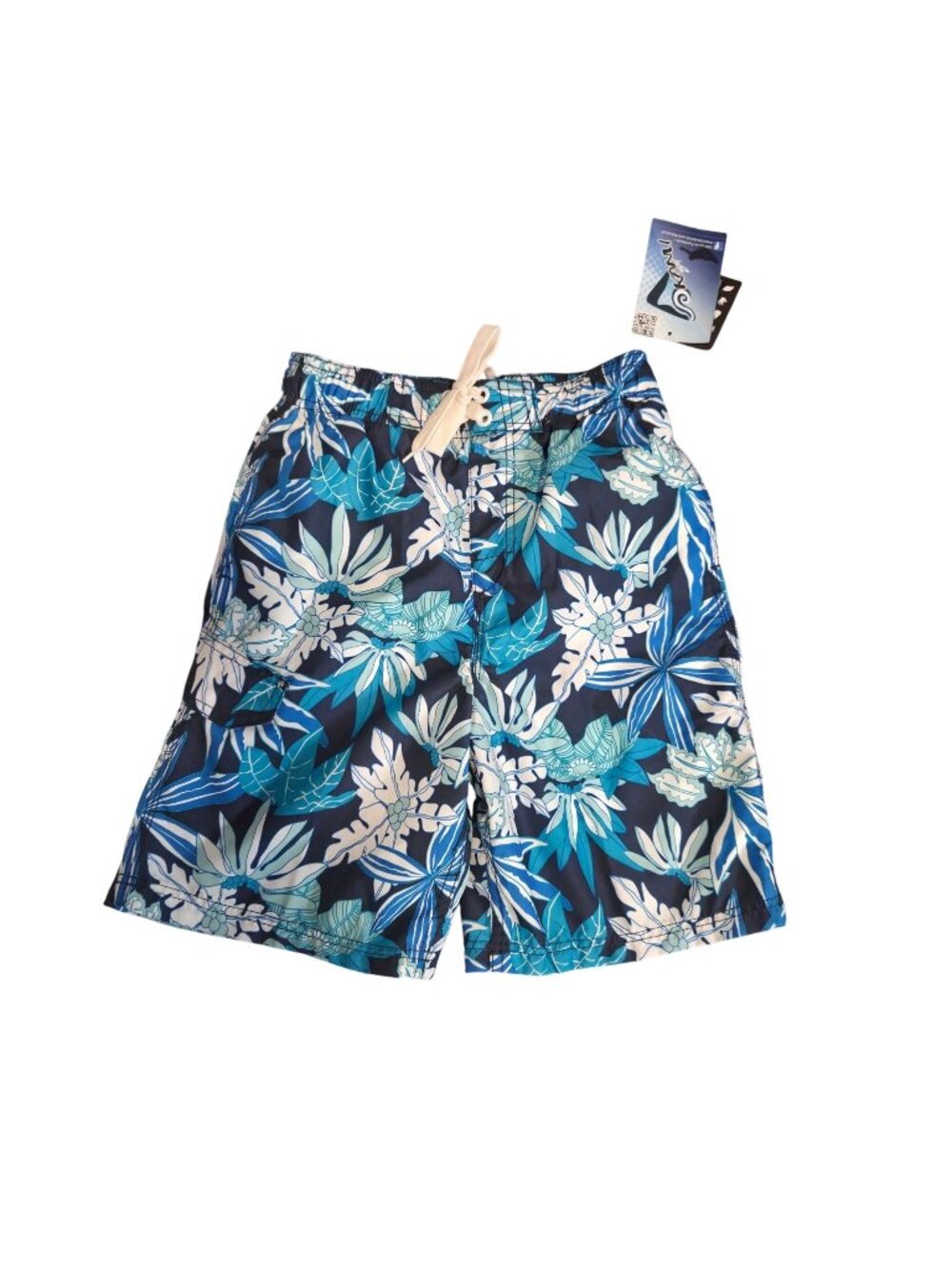 Kanu Surf Boys Aruba Floral Swim Trunks Navy Blue M 10/12 Quick Dry UPF 50+